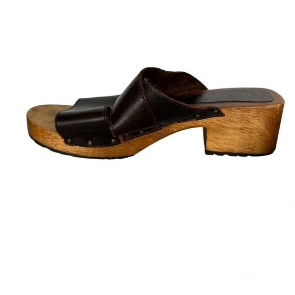 Y2K Candies wooden leather strappy clogs shoes size 10 - Picture 2 of 9